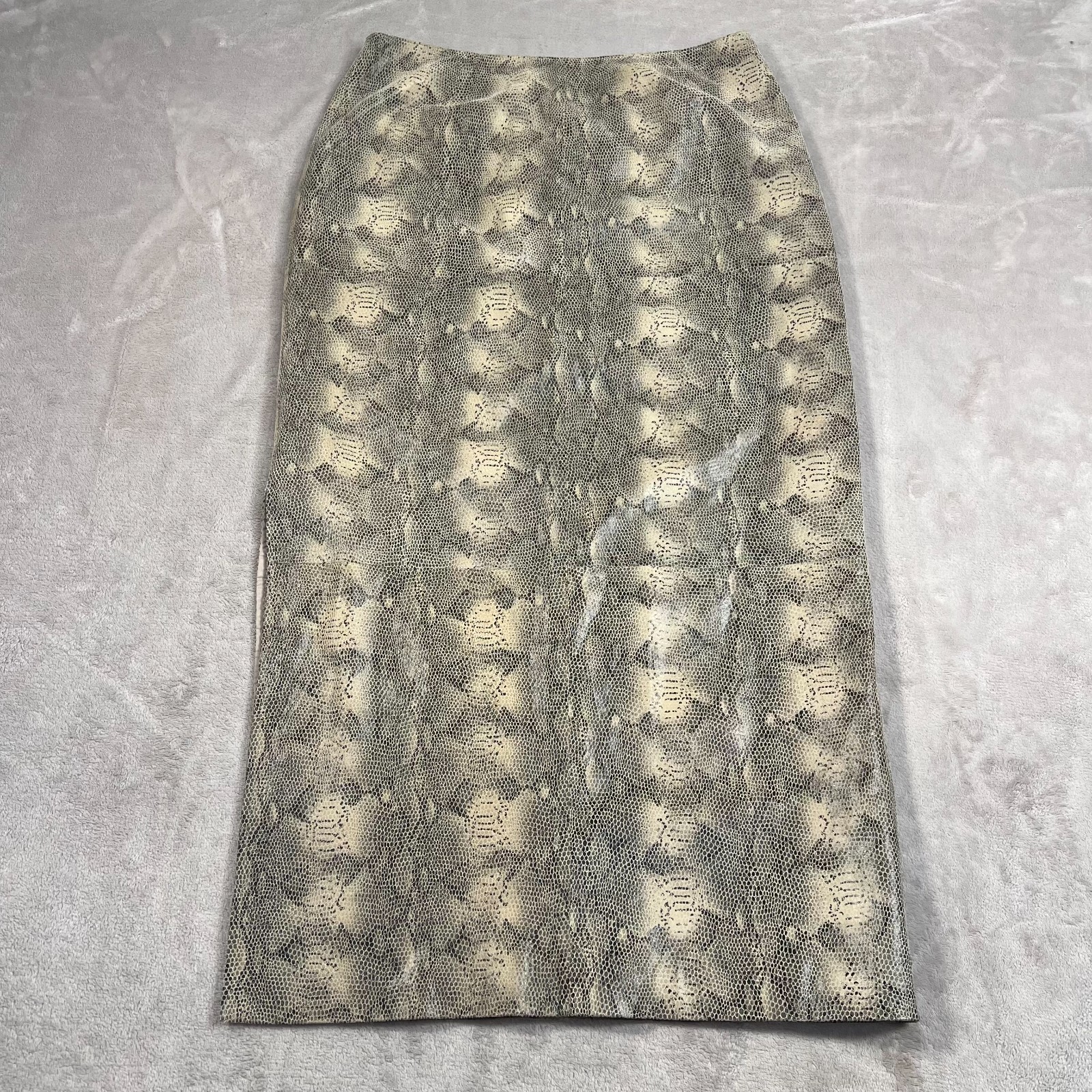 Vintage Cami International Leather Skirt Womens Size 14 Beige Snakeskin Print