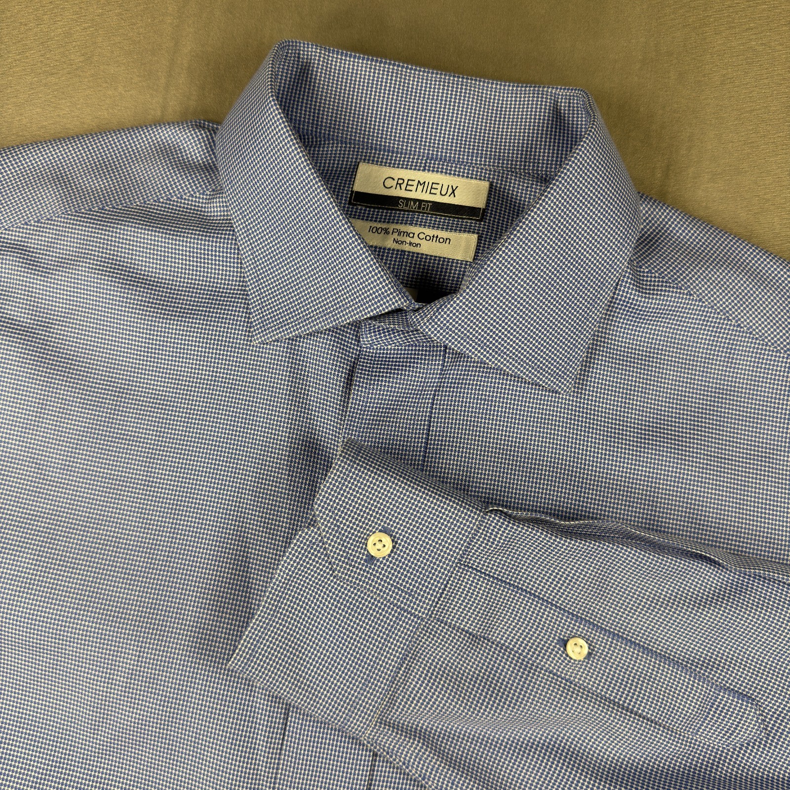 Cremieux Men’s Slim Fit Pima Blue Dot Cotton Non-Iron LS Shirt Sz 16.5 x 33