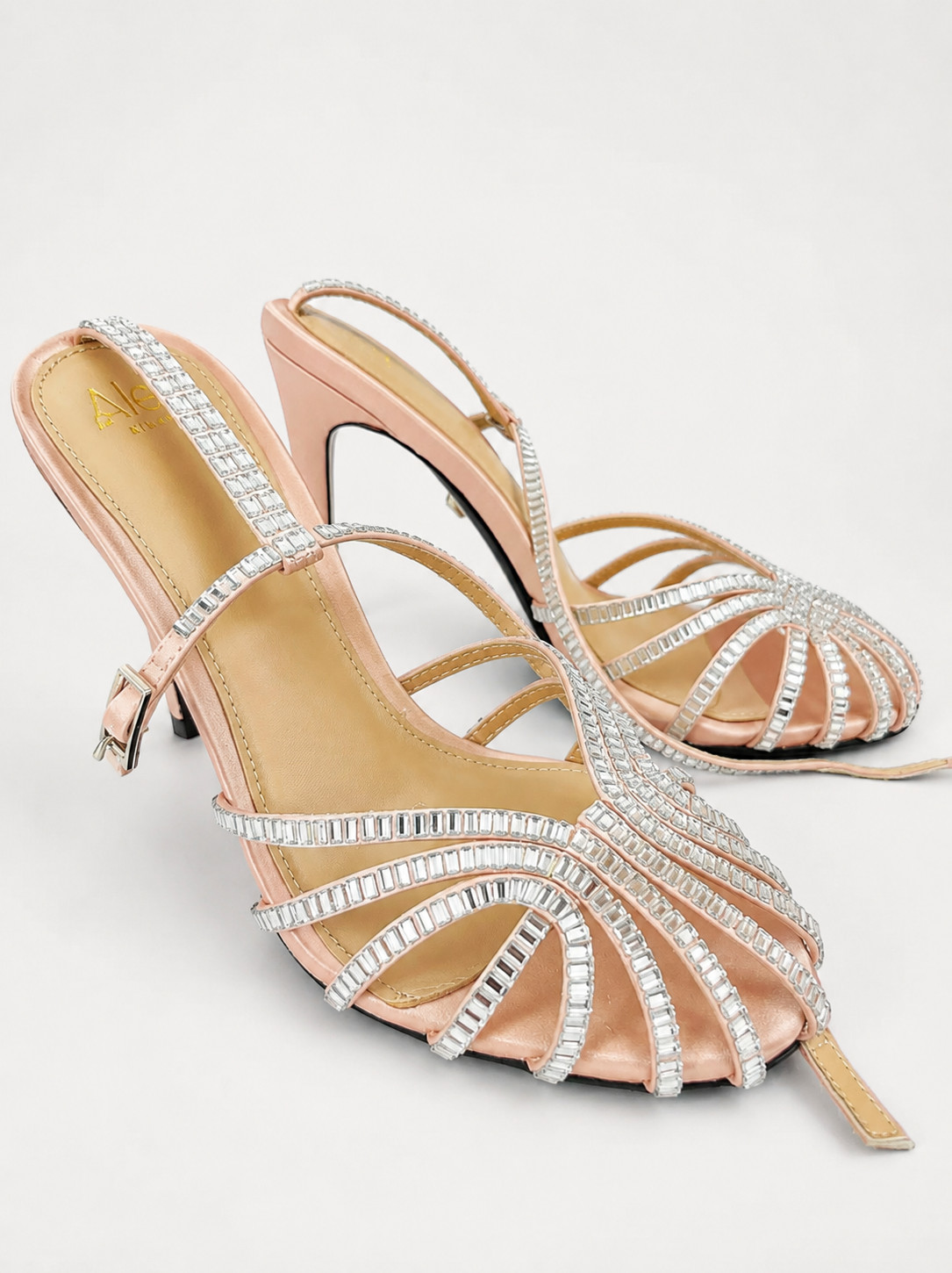 Women’s Blush Pink Rhinestone High Heel Sandals Size 36 New Without Tags