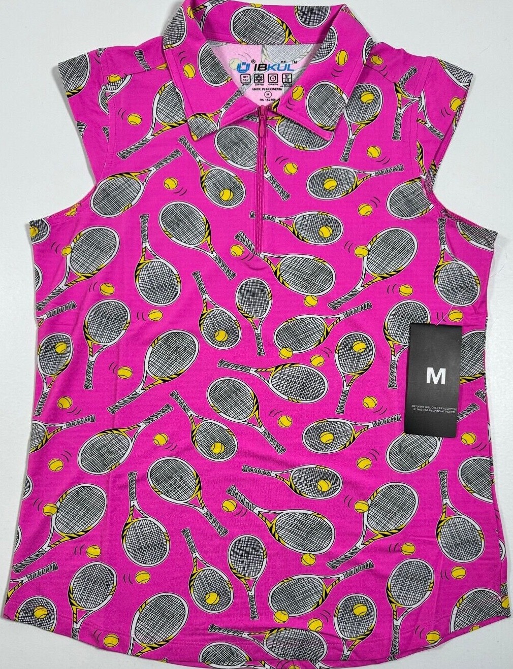 IBKUL Golf Tennis Print 1/4 Zip Top Shirt XS X M L XL Activewear UPF Hot Pink B2