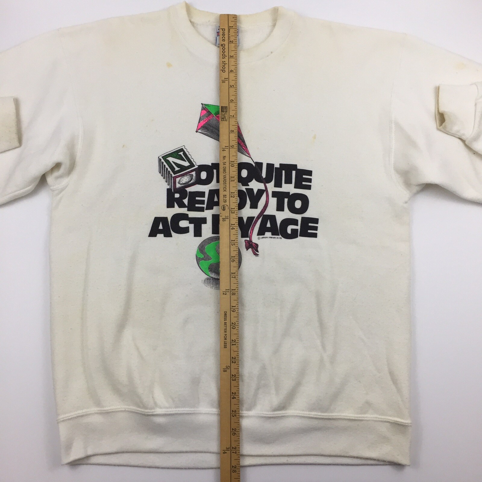 Vtg 90s Not Quite Ready to Act My Age Sweatshirt Kite Logo USA Hipster Retro L