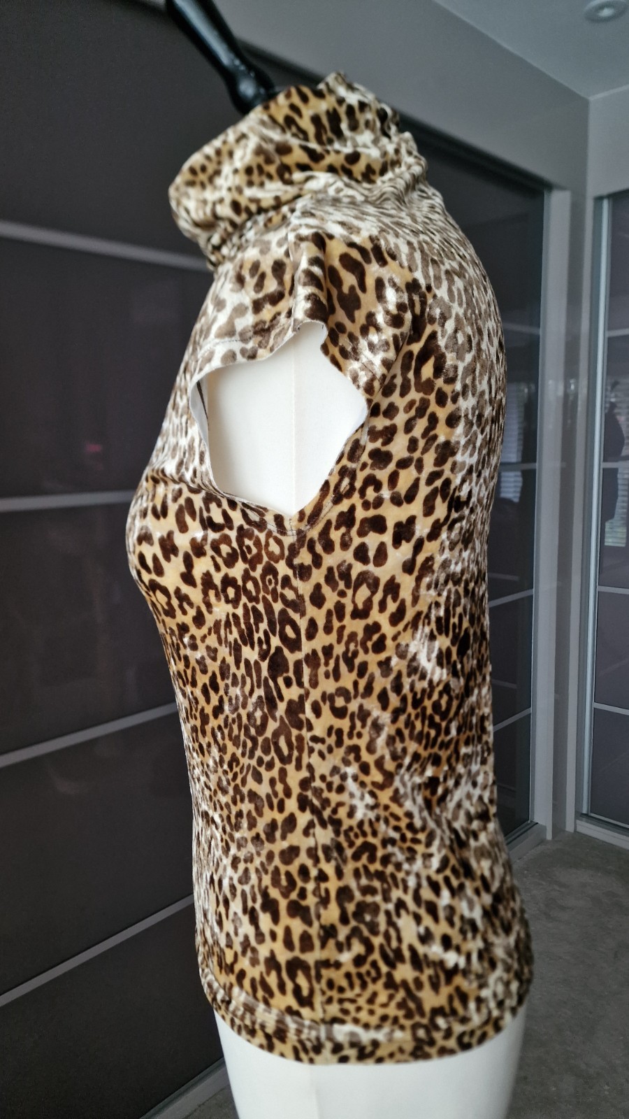 Leopard print velvet high neck ladies top by Joseph, pre-loved, size M