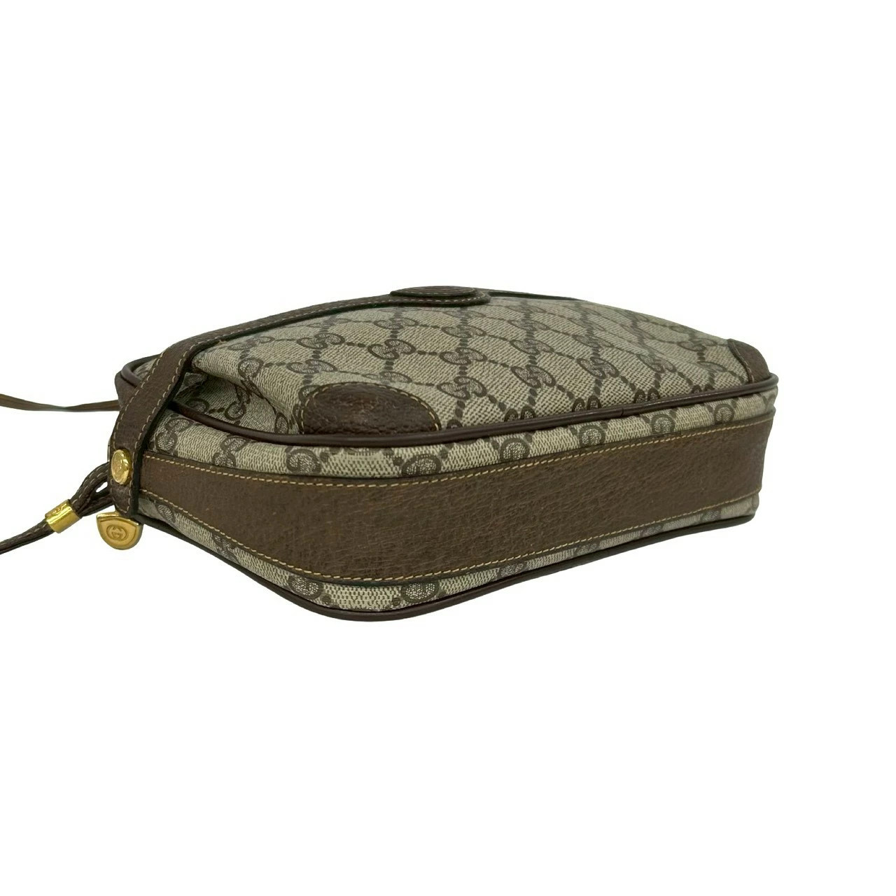 GUCCI Vintage Old Gucci GG Logo Pattern Leather Mini Shoulder Bag Pochette Brown