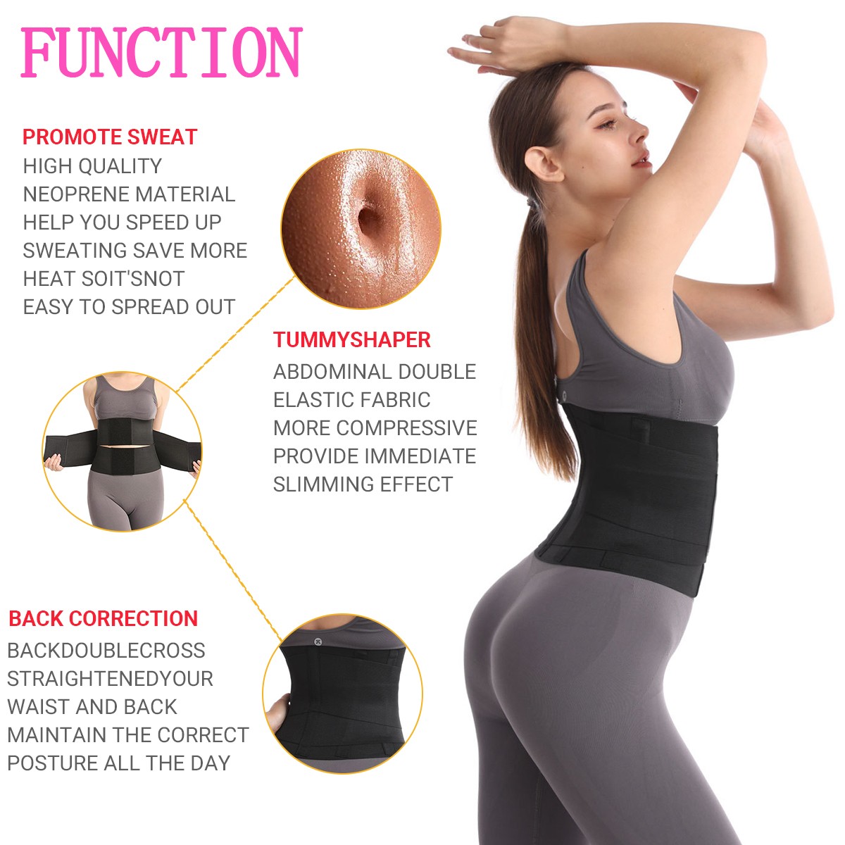 Black Waist Trainer One Size Fits All Cincher Tummy Wrap Trimmer