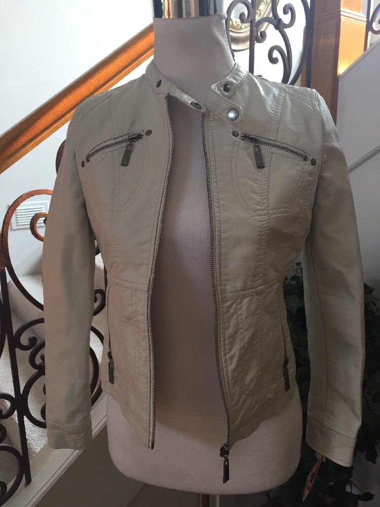 NWT Jou Jou Ivory 100% Vegan Leather Motorcycle Girls Jacket Size Large 14/16