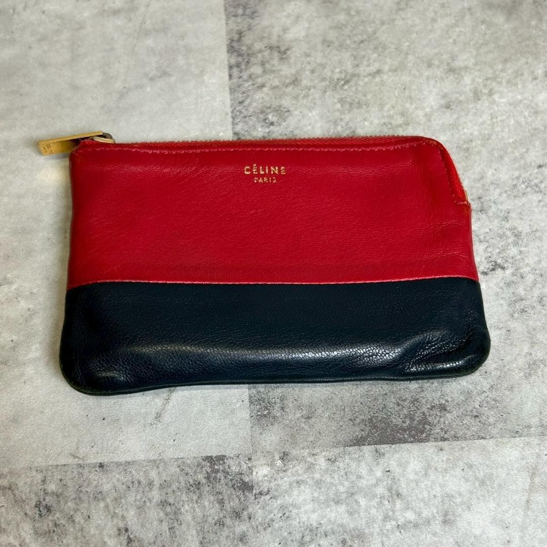 CELINE Leather Coin Case Mini Wallet Bicolor RG569
