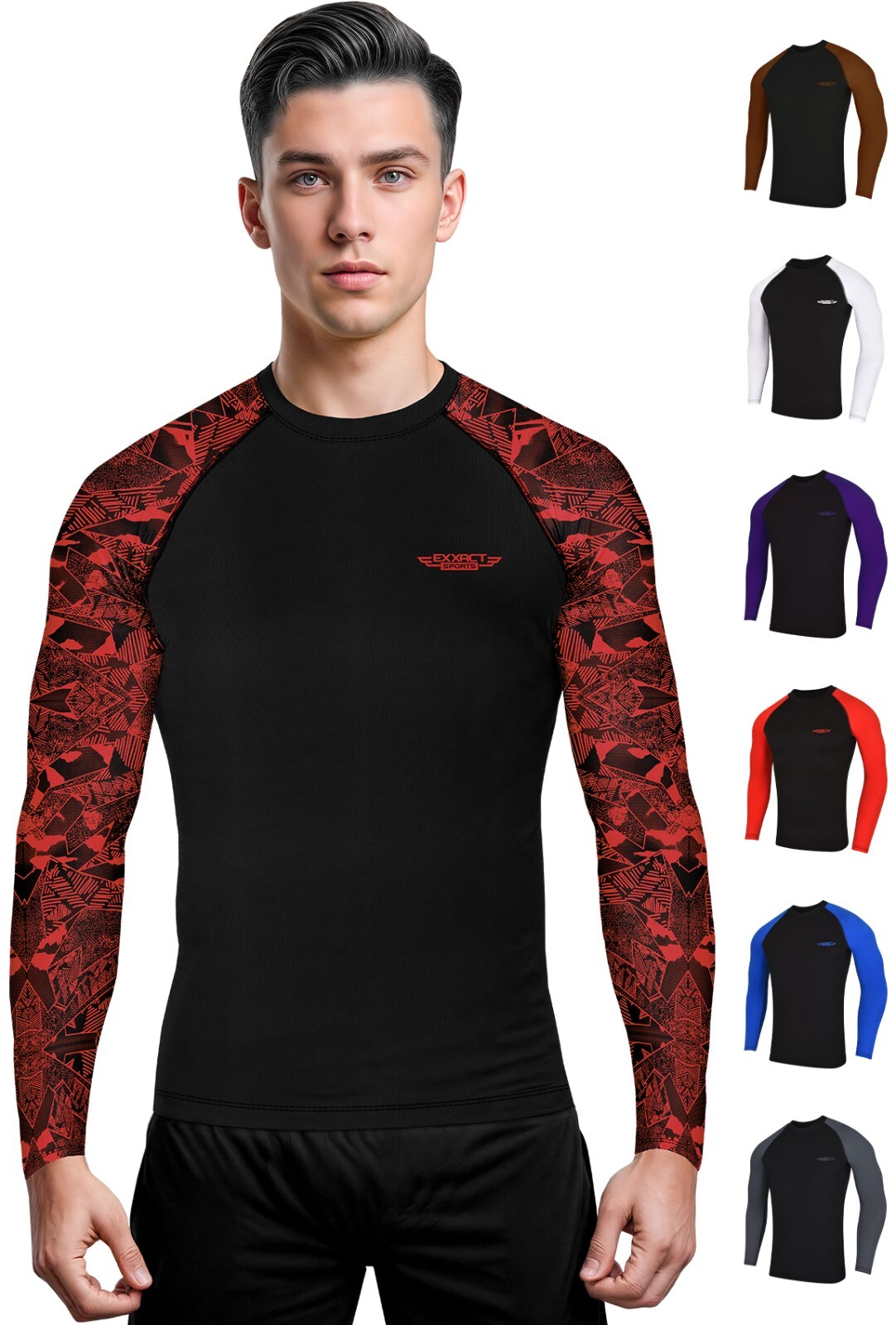 Exxact Sports Mens BJJ Rash Guard Jiu Jitsu Full Sleeve, Ranked Compression