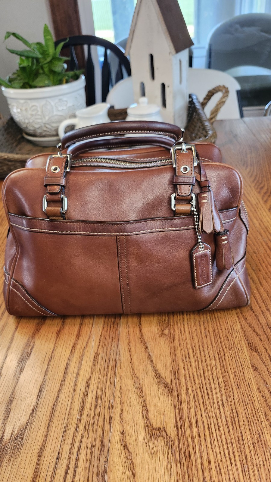 Vintage Coach Hamilton Tanned Cognac Brown Leather Tote Bag Satchel y2k