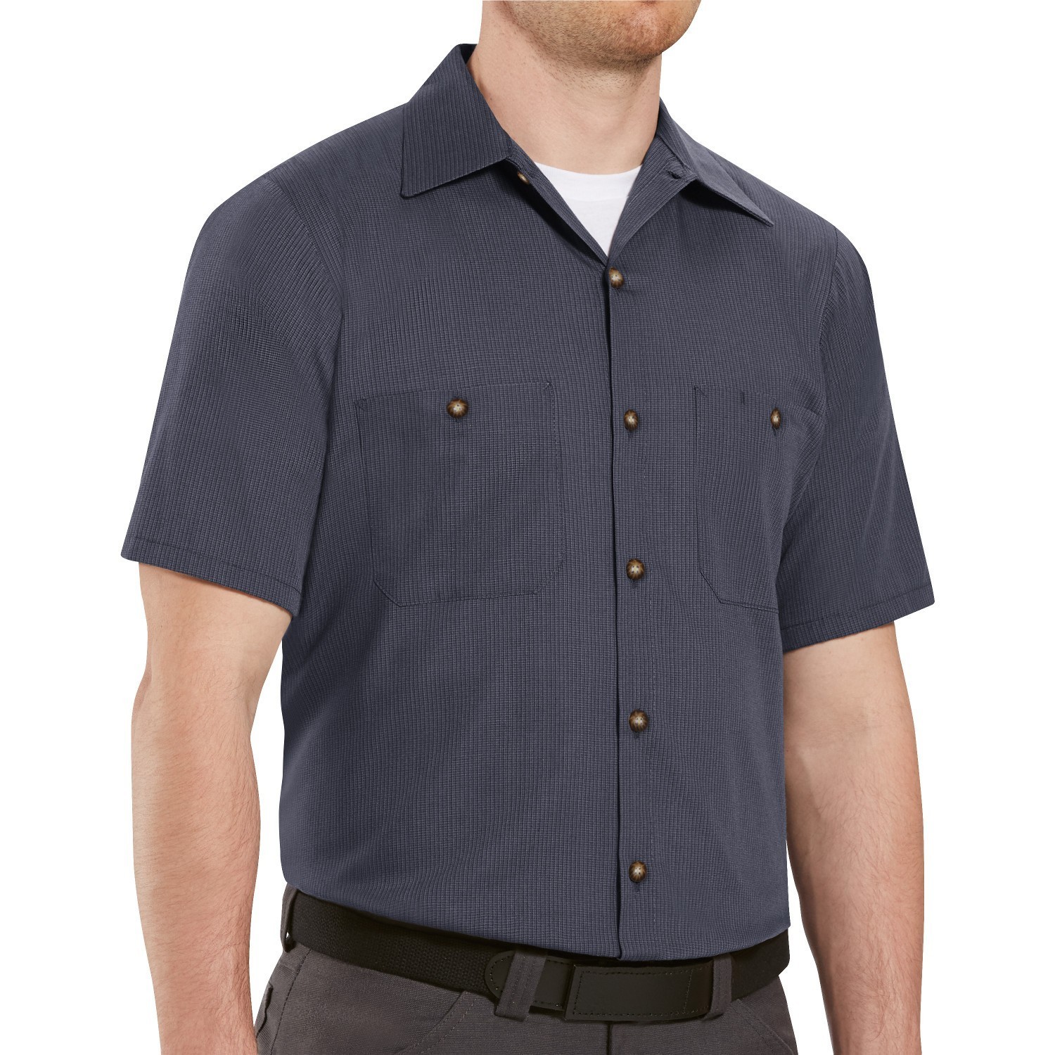 Red Kap Short Slv Uniform WORK SHIRT GREY / BLUE Micro-Check SP24GB MED IR