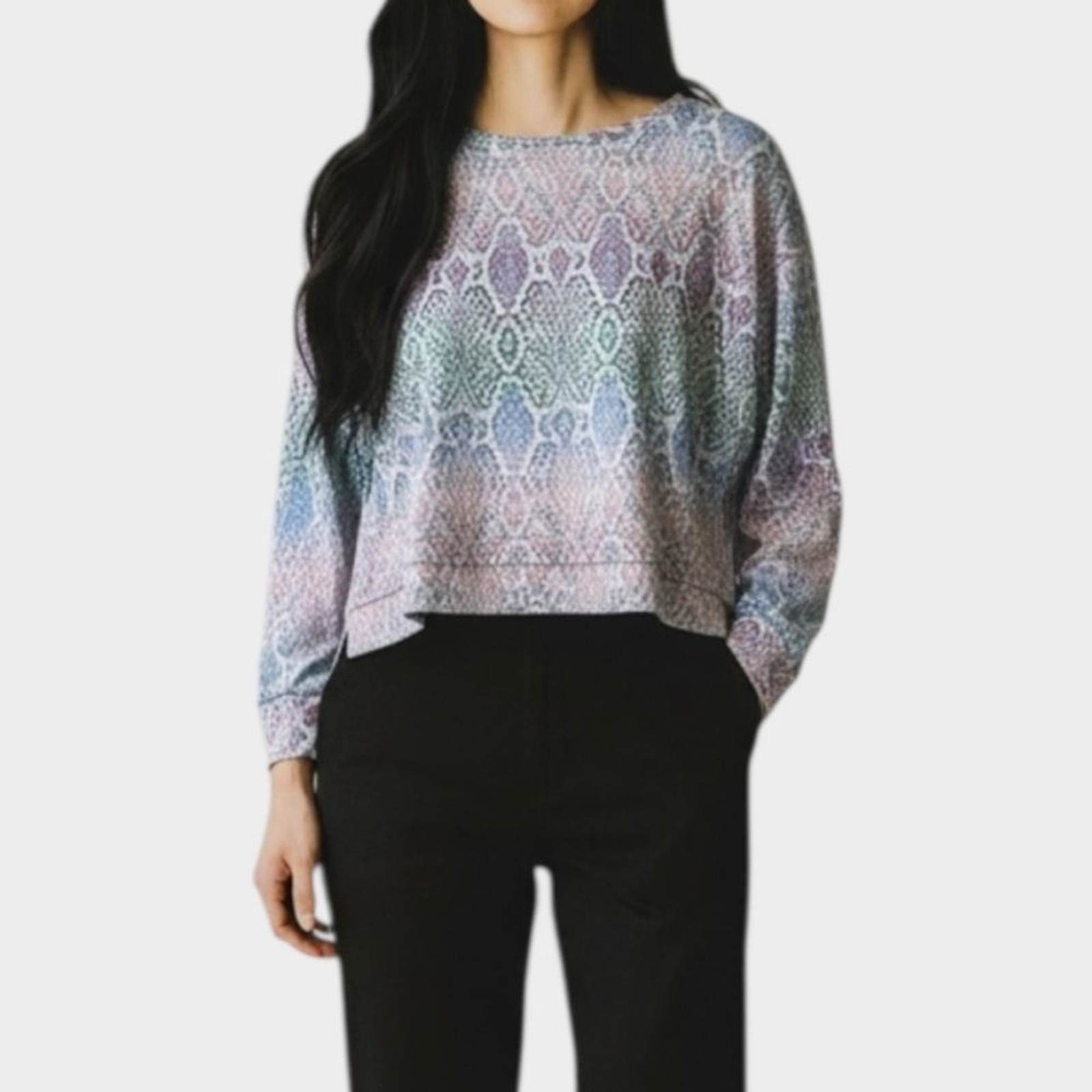 Onzie Pastel Rainbow Snake Print High Low Comfy Cozy Sweatshirt Size S/M NWT