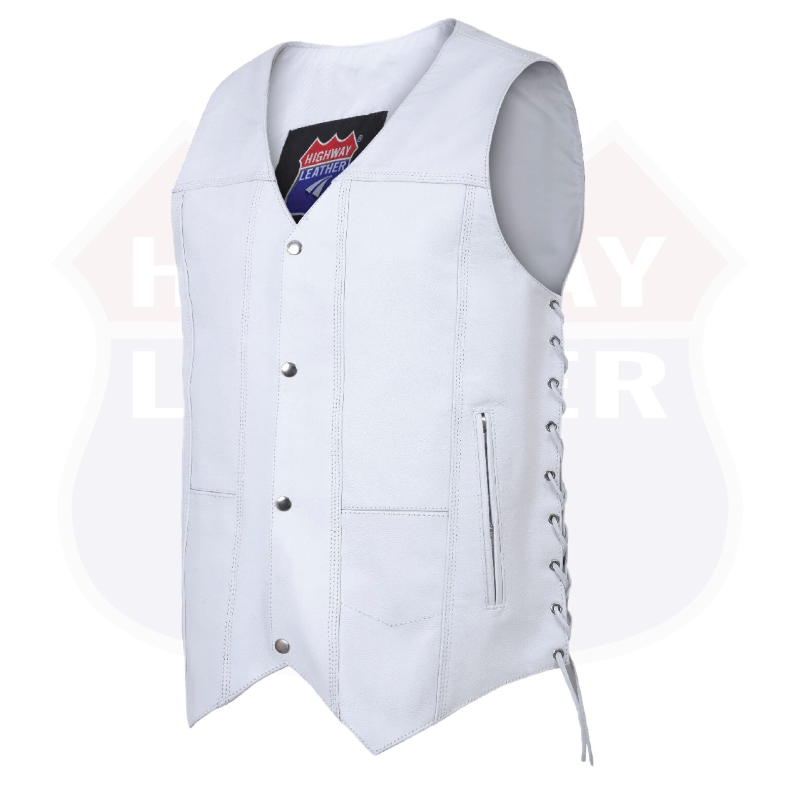 Mens Genuine Leather 10 Pockets Motorcycle Biker Club Vest White SOA 3540White