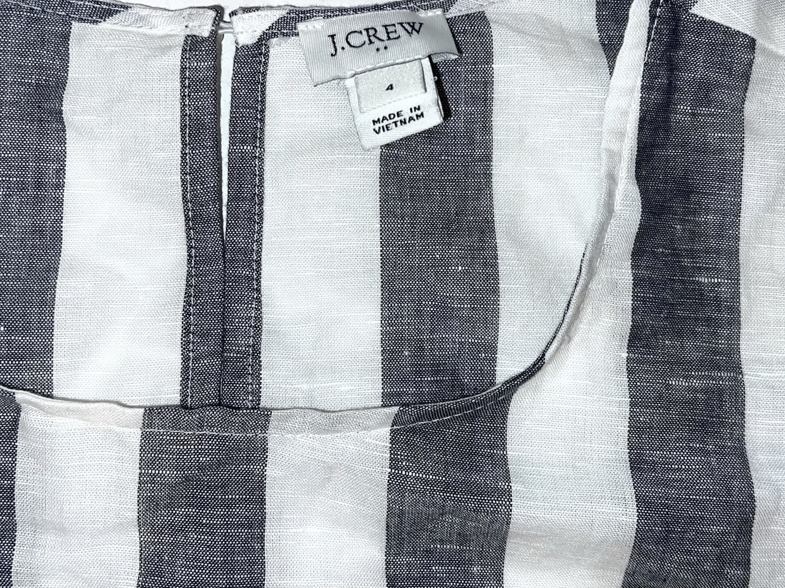 J. Crew Women’s Striped Linen Blend Tie Front Top Blouse Gray White Sz 4 Small