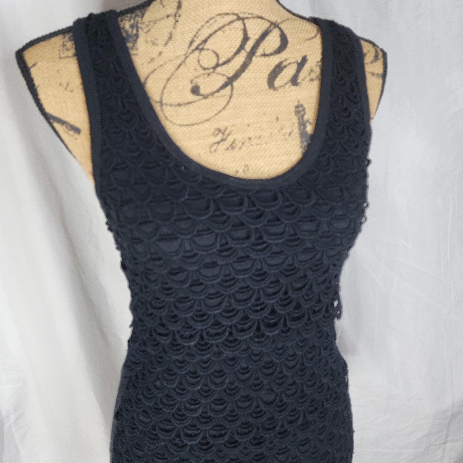 J.CREW Size XXS Black Layered Crochet Front Casual Summer Tank Top 100% Cotton