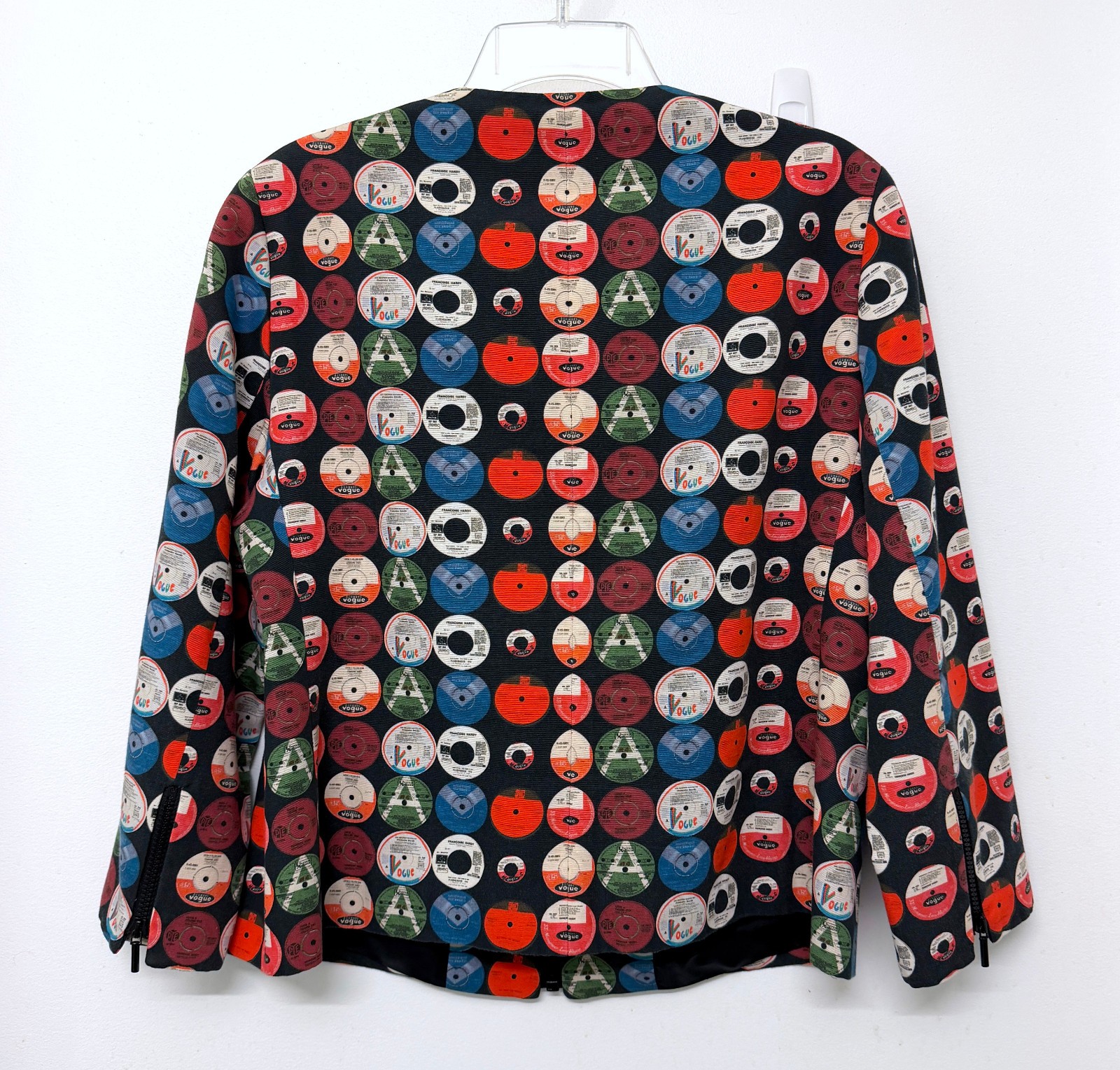 Akris Punto Record Print Jacket Top Dots Circles Vinyl CDs Colorful Full Zip 14