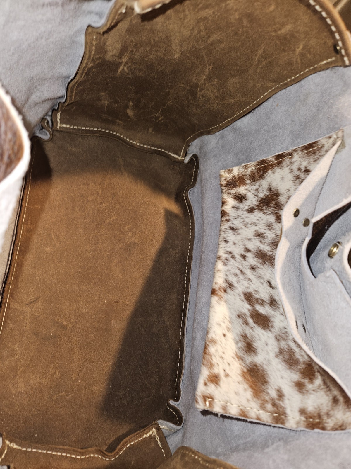 South Life Supply Co. Studded Cowhide Print Tote w/ Inner Pockets, Brass
