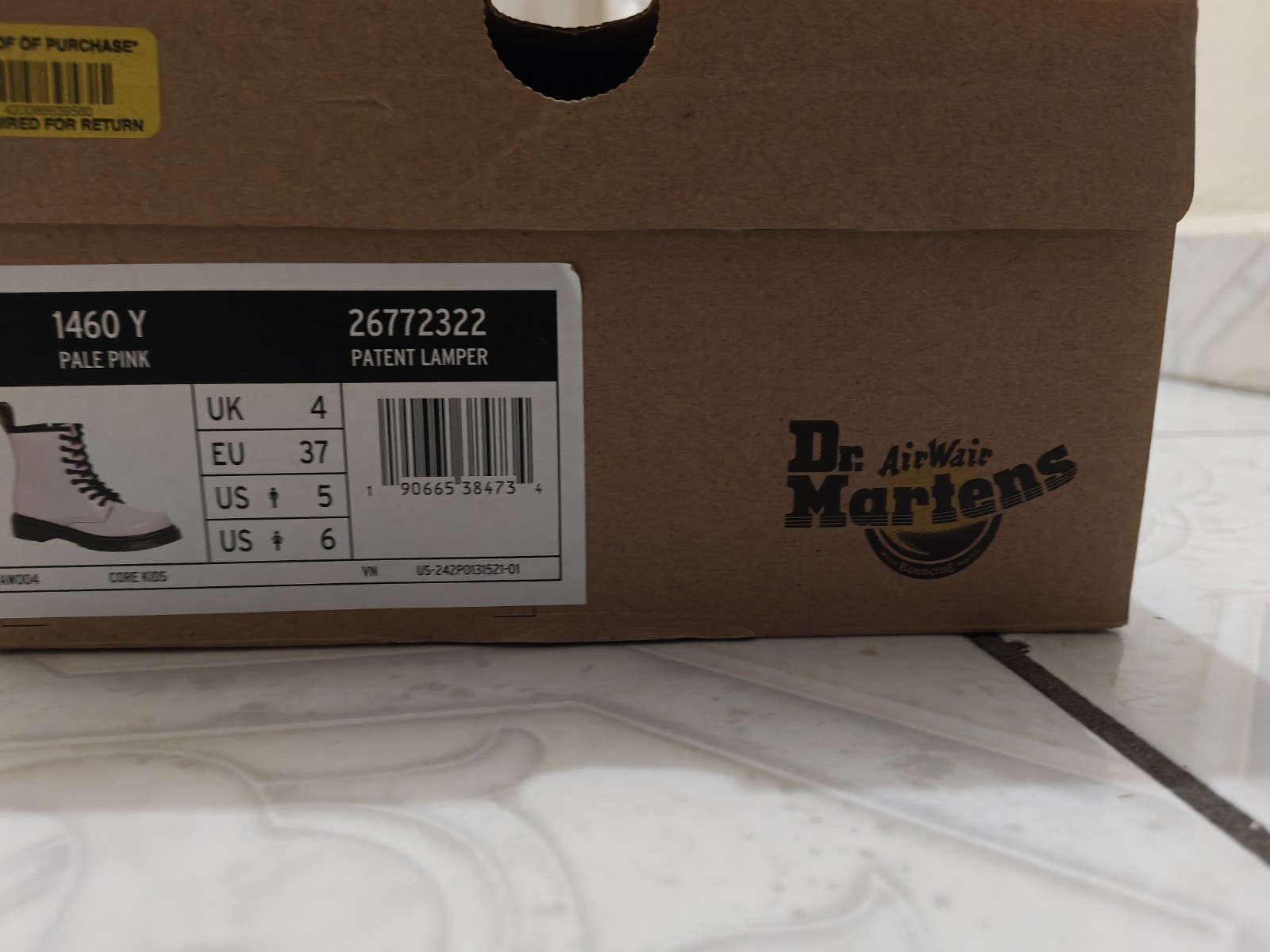 Dr. Martens 1460Y Pink Patent Leather Combat Boots Kids US 6 EU 37 UK 4