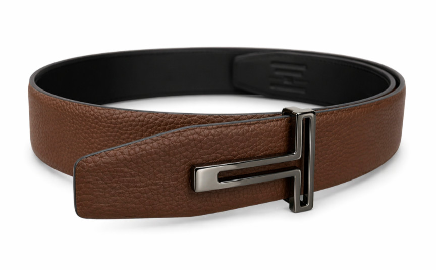 Tom Ford T Silver Buckle Reversible Leather Belt Dark Brown Length 105cm New