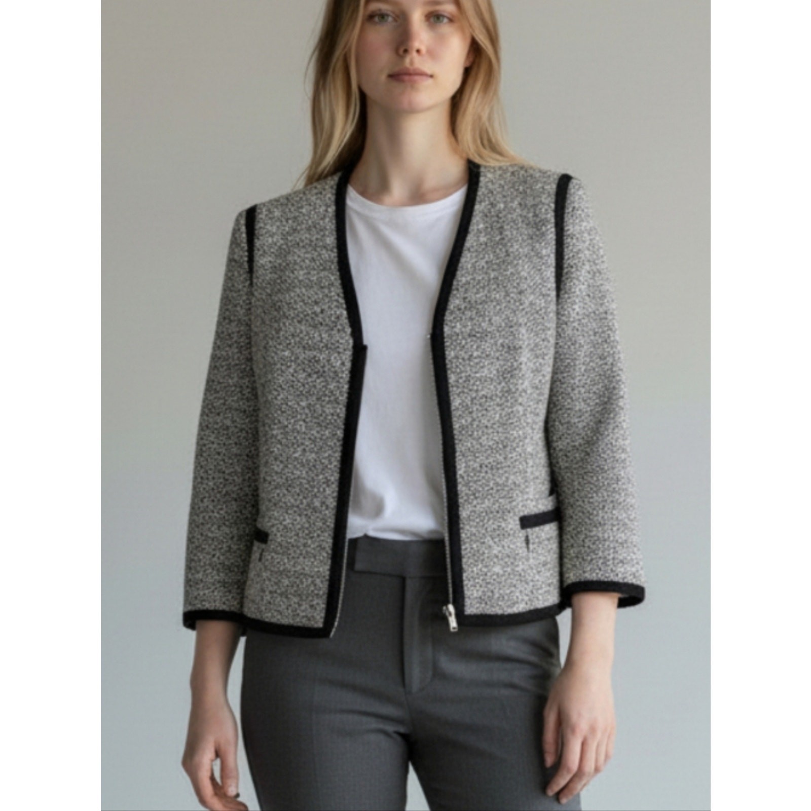 White House Black Market Size 10 Zip-Front Tweed Jacket