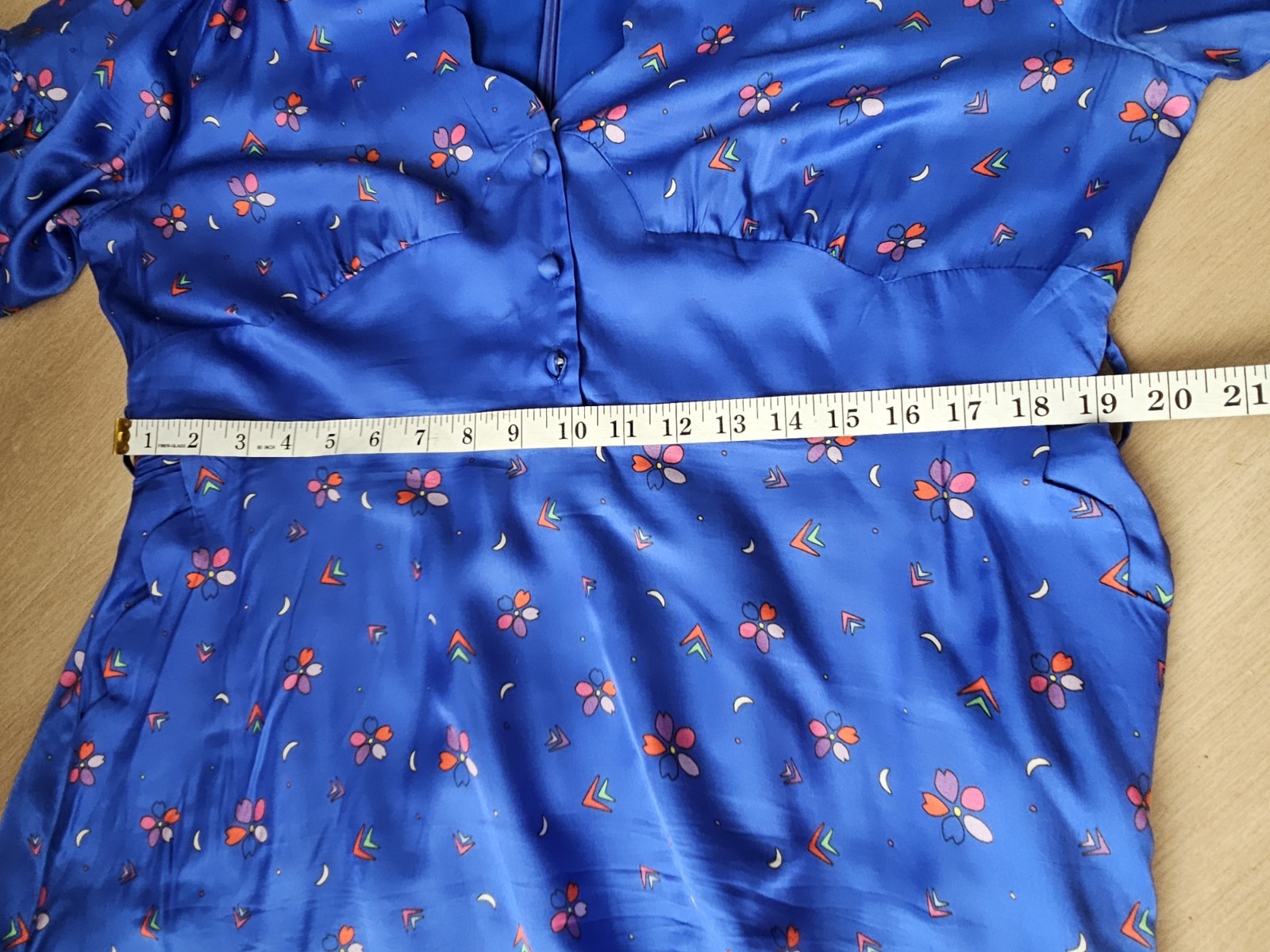 Olivia Rubin Katya Blue Ditsy Floral Silk Mix Satin Print Midi Dress UK 18