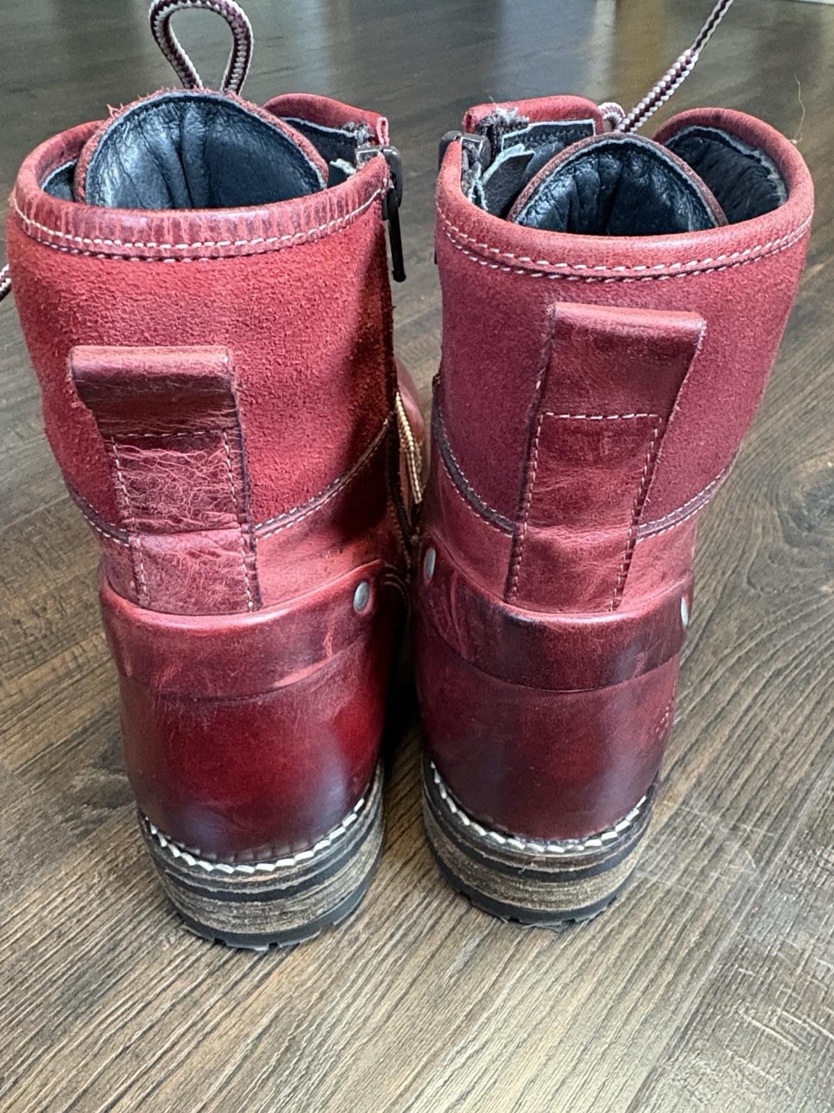 Taos Ringer Womens Red/Burgundy Leather LaceUp Side Zip Ankle Combat Boots 8/8.5