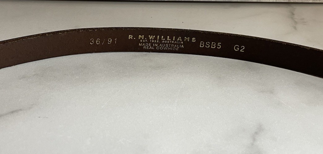 R.M.Williams Men’s Brown Leather Solid Belt Adjustable Size 36/91