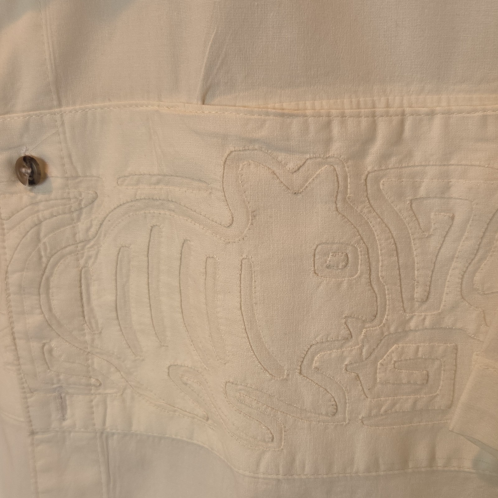 My Name Is Panama Men’s XL White Woven Cotton Button-Up Shirt Embroidered F22