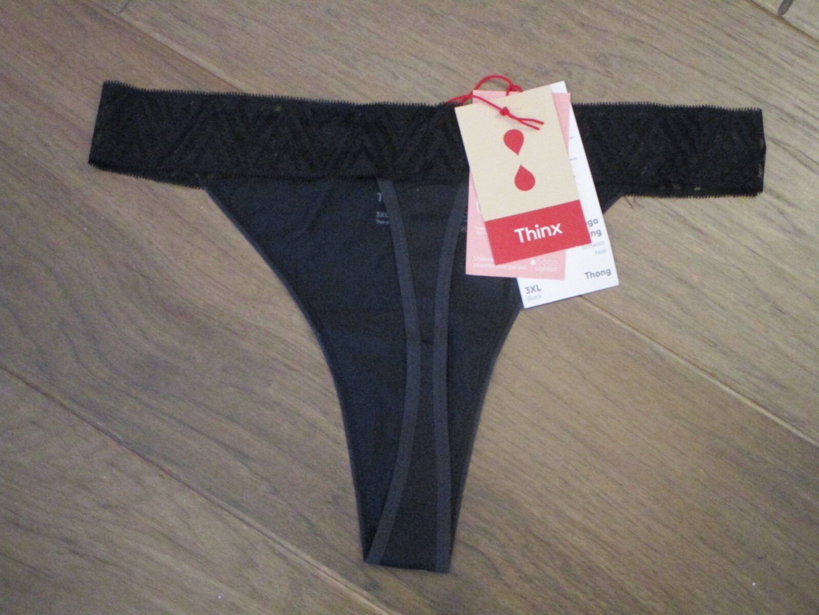 THINX BLACK THONG LIGHTEST ABSORBENCY PERIOD-PROOF PANTIES SIZE 3XL NEW
