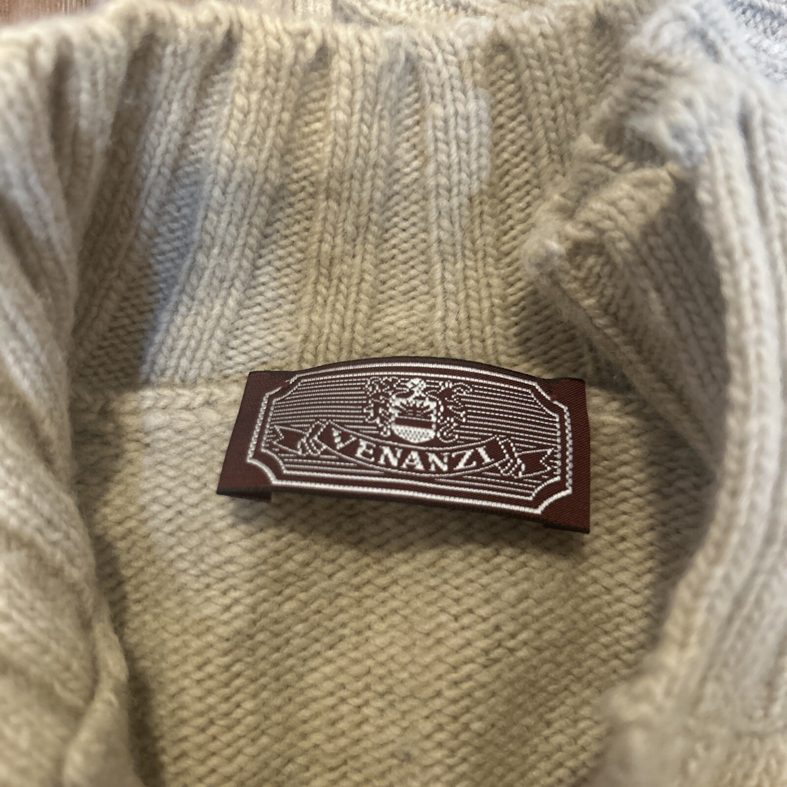 Venanzi 100% Wool Knit Sweater Made in Italy Tan/Brown Size M