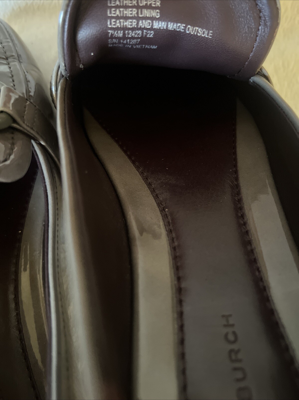 Tory Burch Georgia Patent Leather Loafers Size 7 1/2 Grigio Spongy w/ Gold Logo