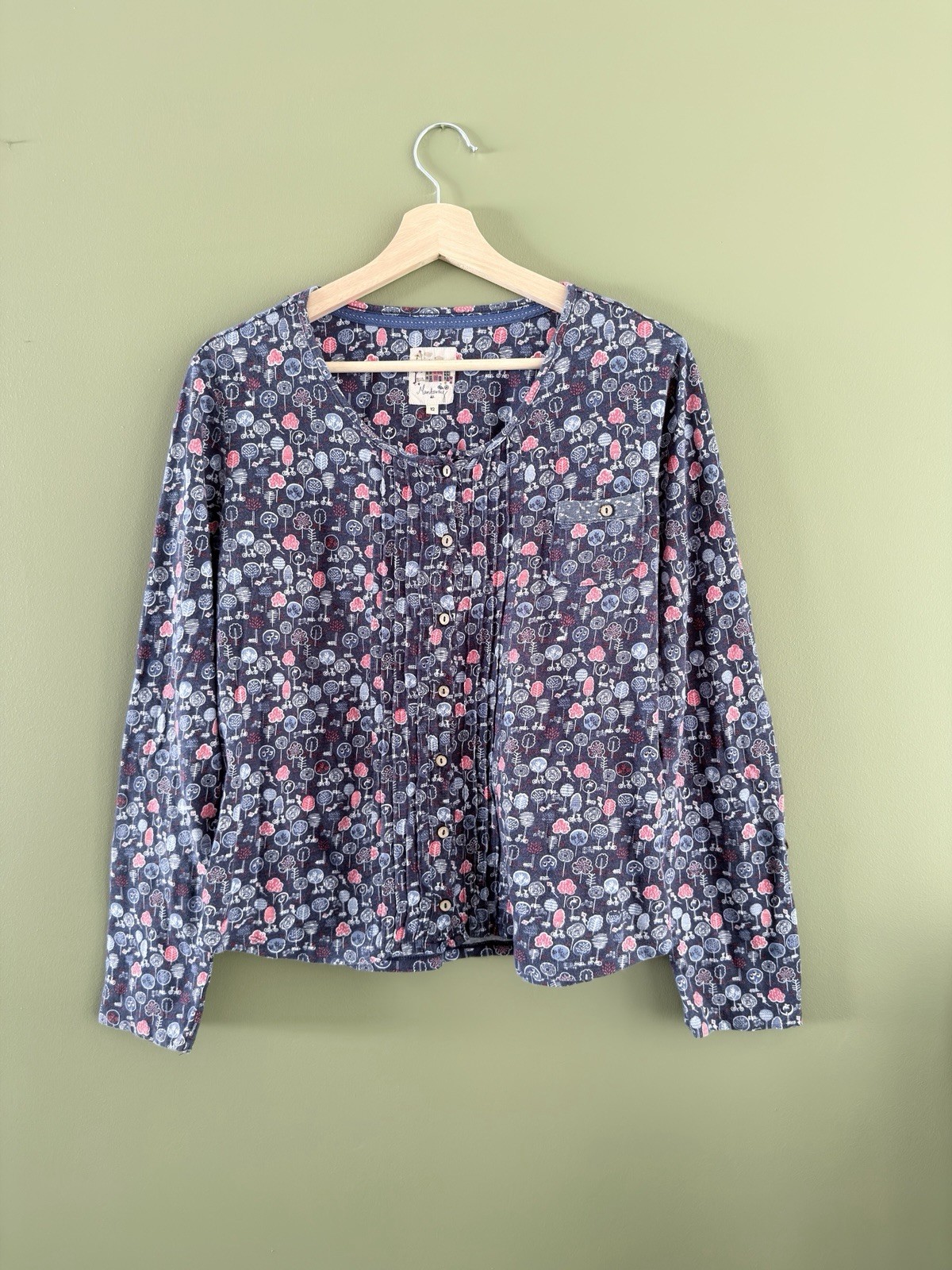 Mantaray Debenhams Womens Tree Bike Print Pintuck Blouse Top Navy Size UK 12