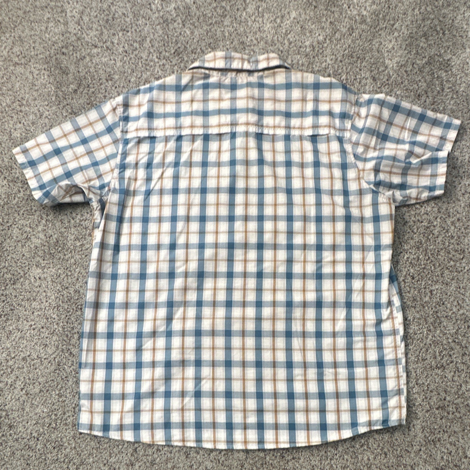 Mountain Hardware Mens XL Blue Tan Plaid Short Sleeve Button-Up