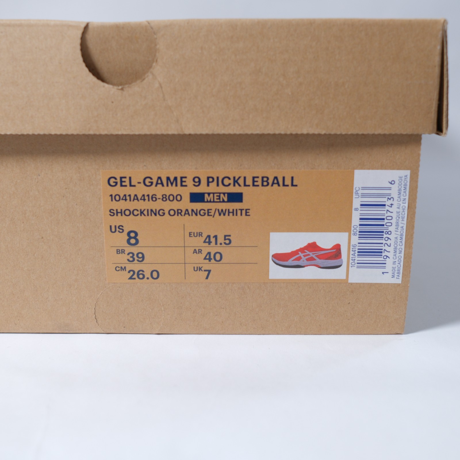 ASICS Gel-Game 9 Pickleball Shocking Orange White 1041A416-800 Men’s Size 8
