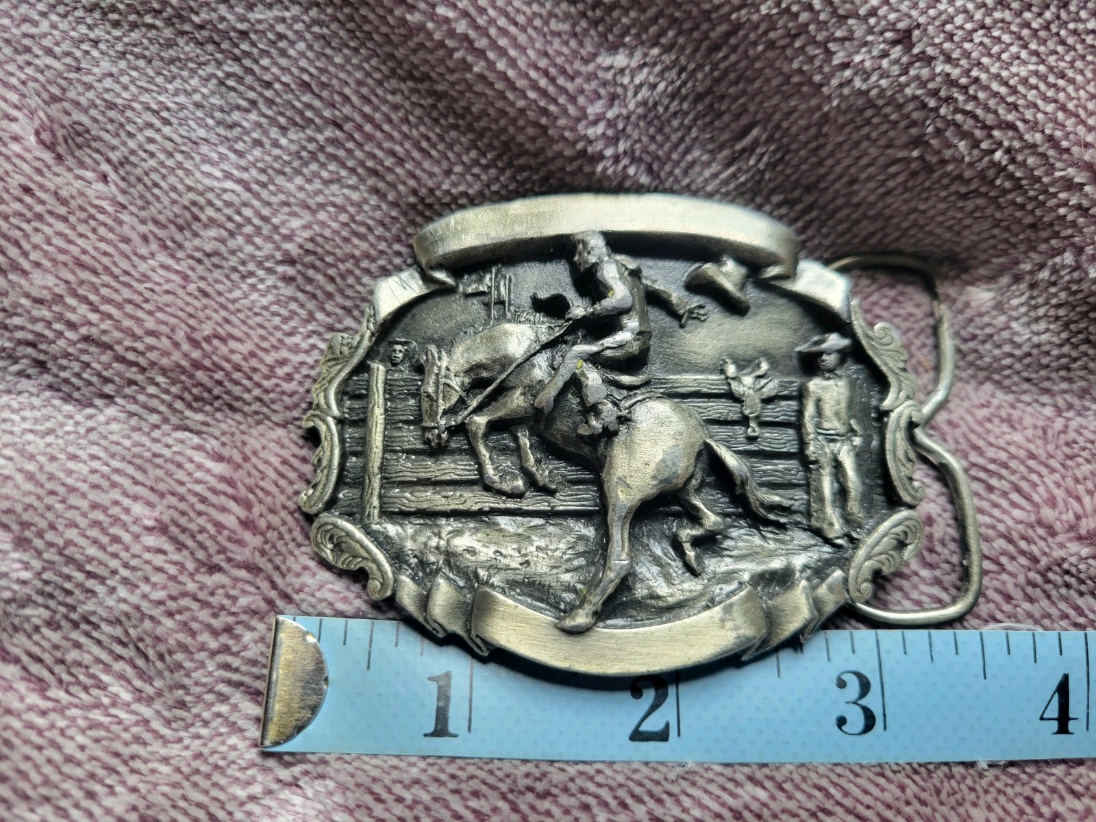 Bergamot Brass Works Belt Buckle 3.25in Silver Tone Bucking Bronco Southwestern