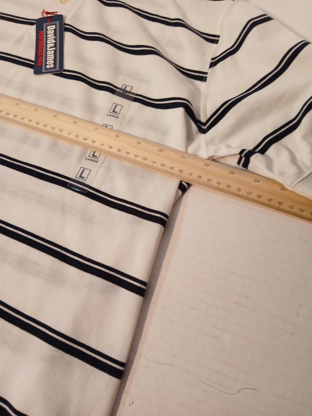 Two Mens PERFORMANCE POLO David & James B&W/W&B Striped Sz Lg