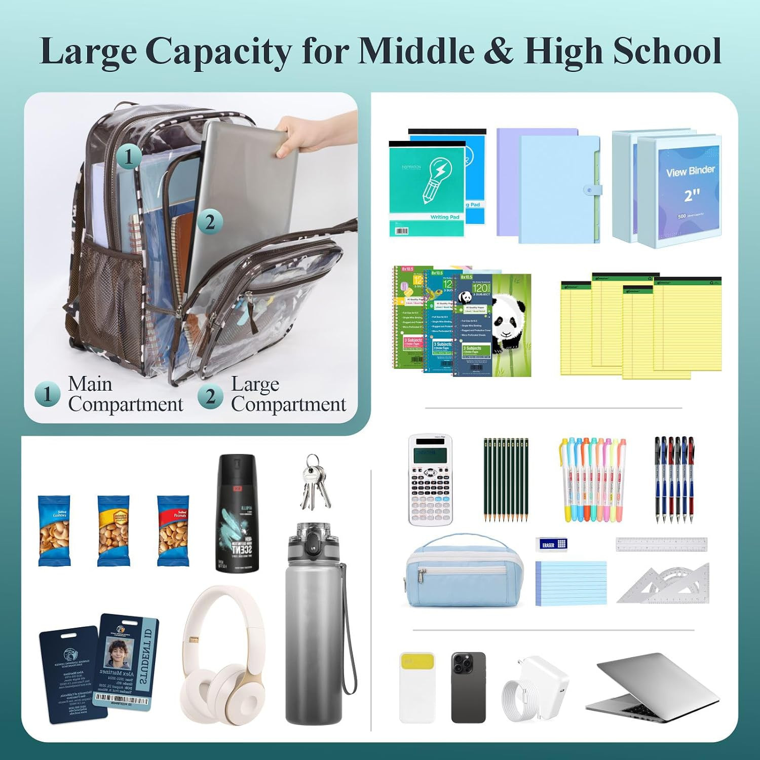PACKISM Clear Backpack for School – 18 Inch Extra Large Heavy Duty Clear Bookbag