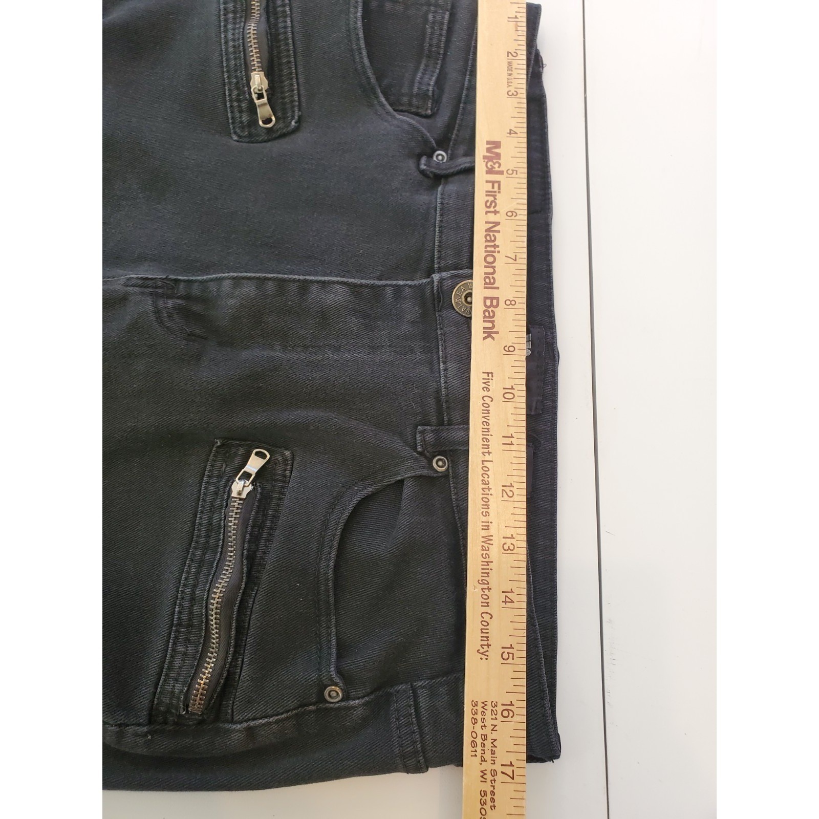 Waimea Mens 36×32 Skinny Fit Moto Jeans Black Distressed Biker Ribbed Denim