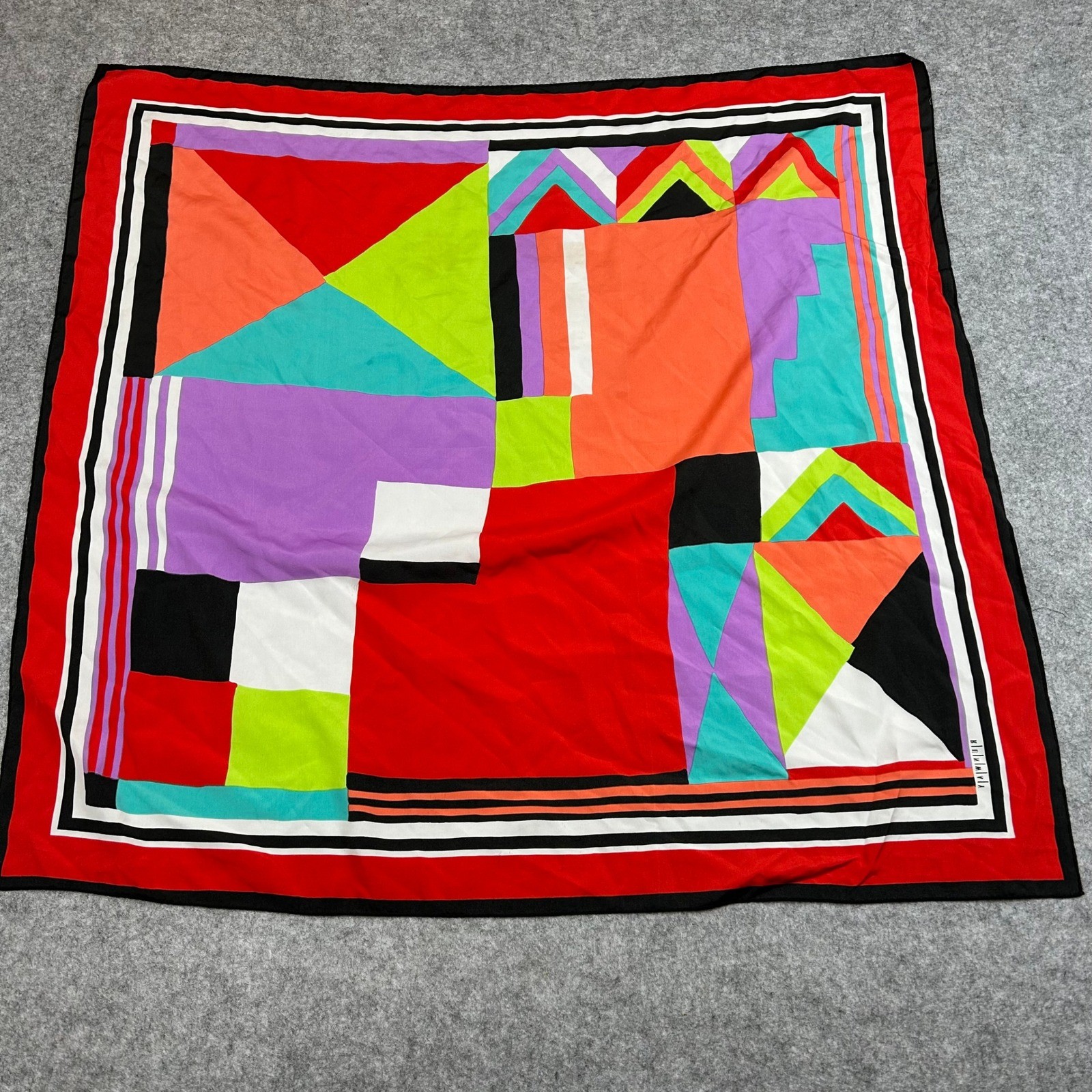GUC Runway Vintage Geometric Chic Silk Scarf Red Purple Art Deco Maximalism