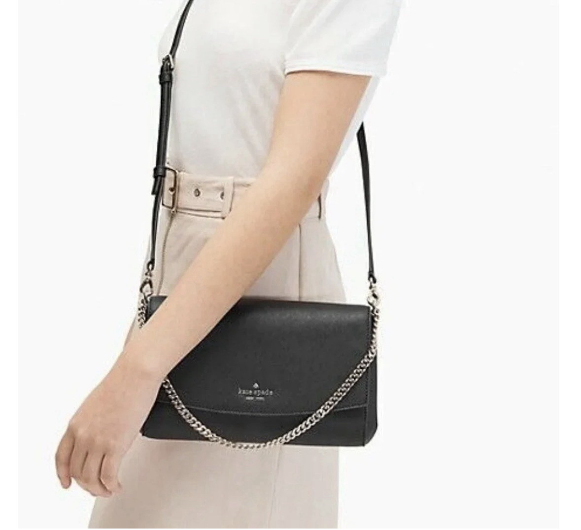 (NEW) Kate Spade a Laurel Way Greer Black Crossbody, Chain Strap Silver