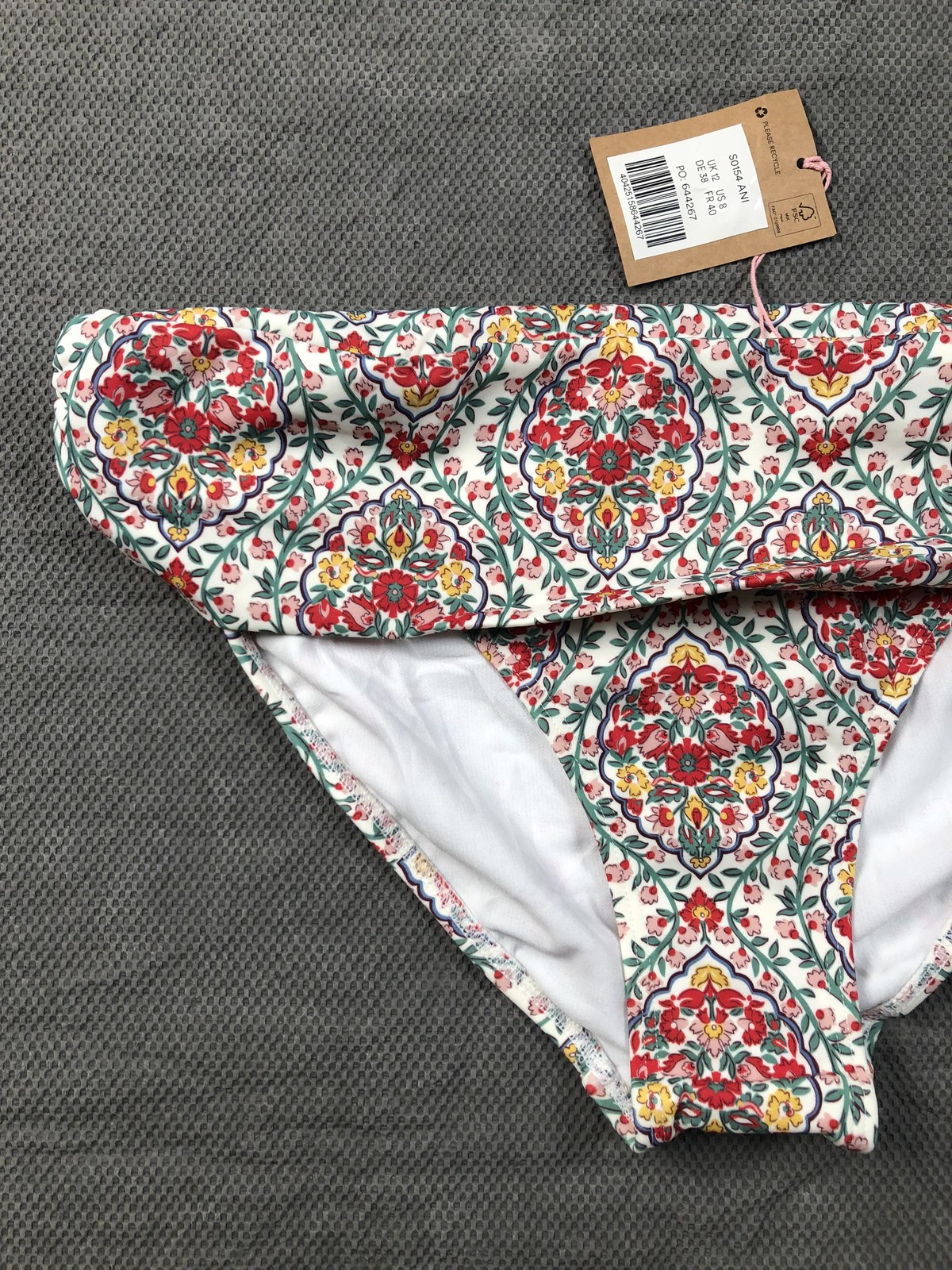 Boden Swim Bottom Womens 8 Multicolor Floral High Waisted Lined Stretch Bikini