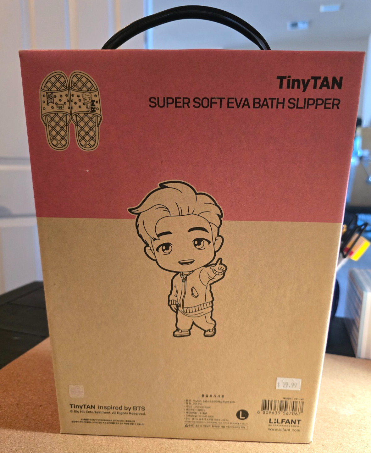 NIB BTS TinyTAN Super Soft EVA Bath Slipper – Sz L 270 (9/10) RM Pink w/ Charms
