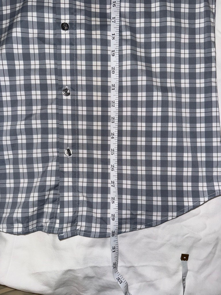 Perry Ellis Portfolio Tech Shirt Slim Grey Plaid 15 32/33 Dress Shirt