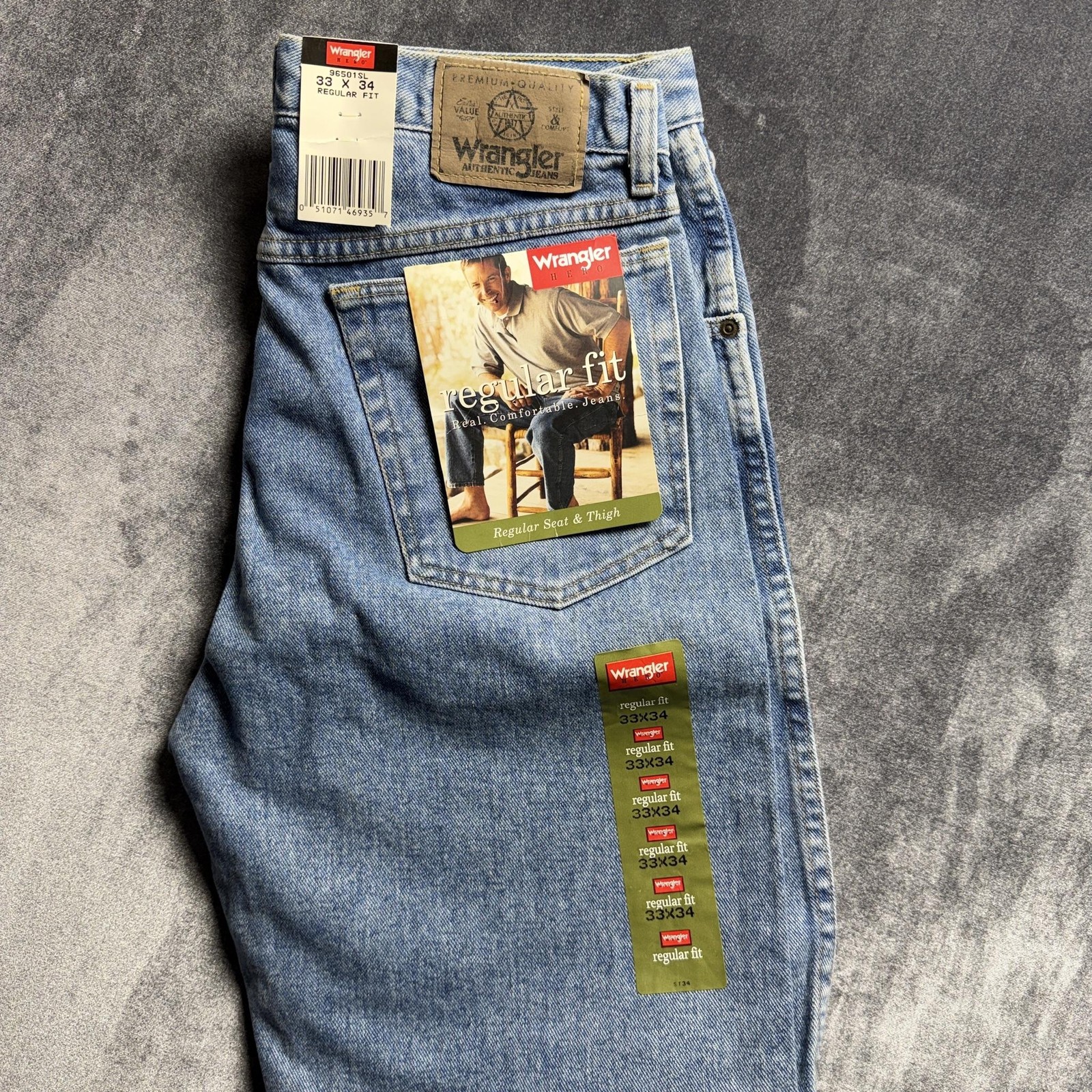 Wrangler Jeans Mens 33×34 Blue Medium Wash Regular Fit Straight Denim VTG