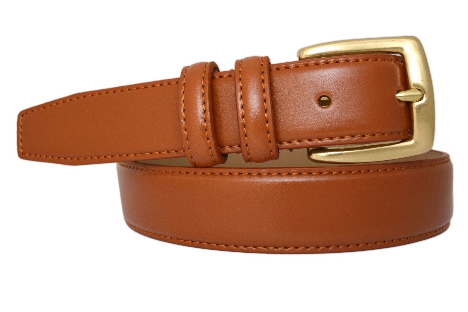 0211 TONEKA Double Keeper Leather Belt Cordovan Navy Tan w/Solid Brass Buckle