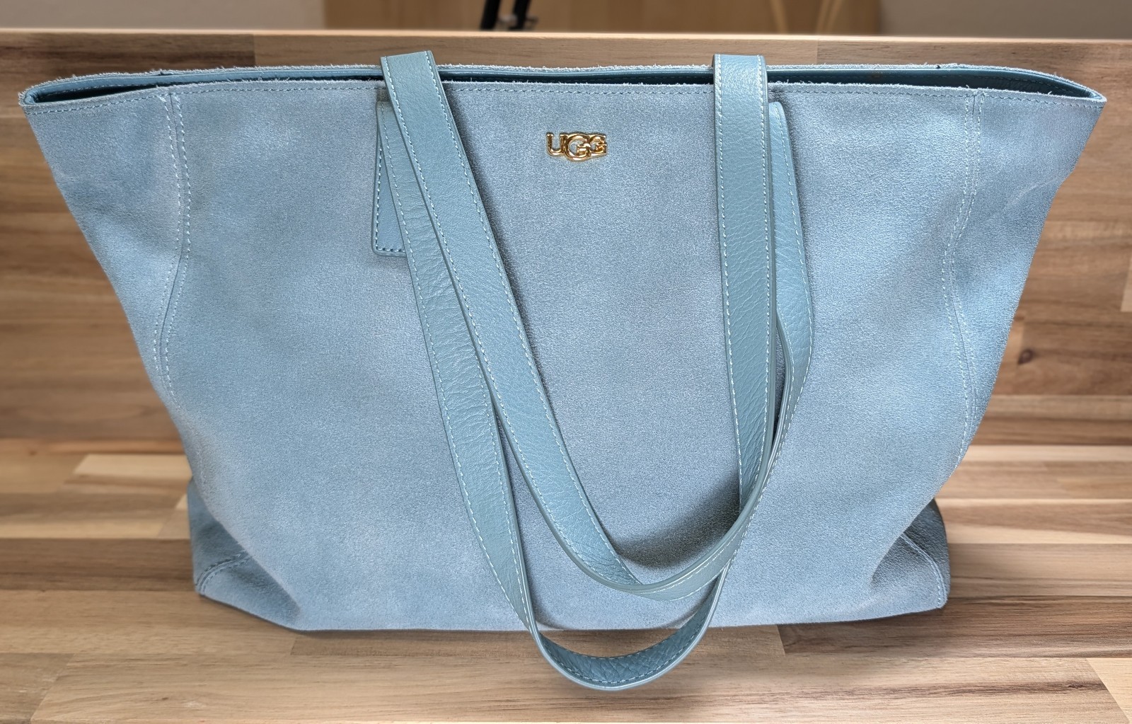 UGG Premium Suede & Leather Tote Bag Chambray Blue Pristine w/ Dust Bag