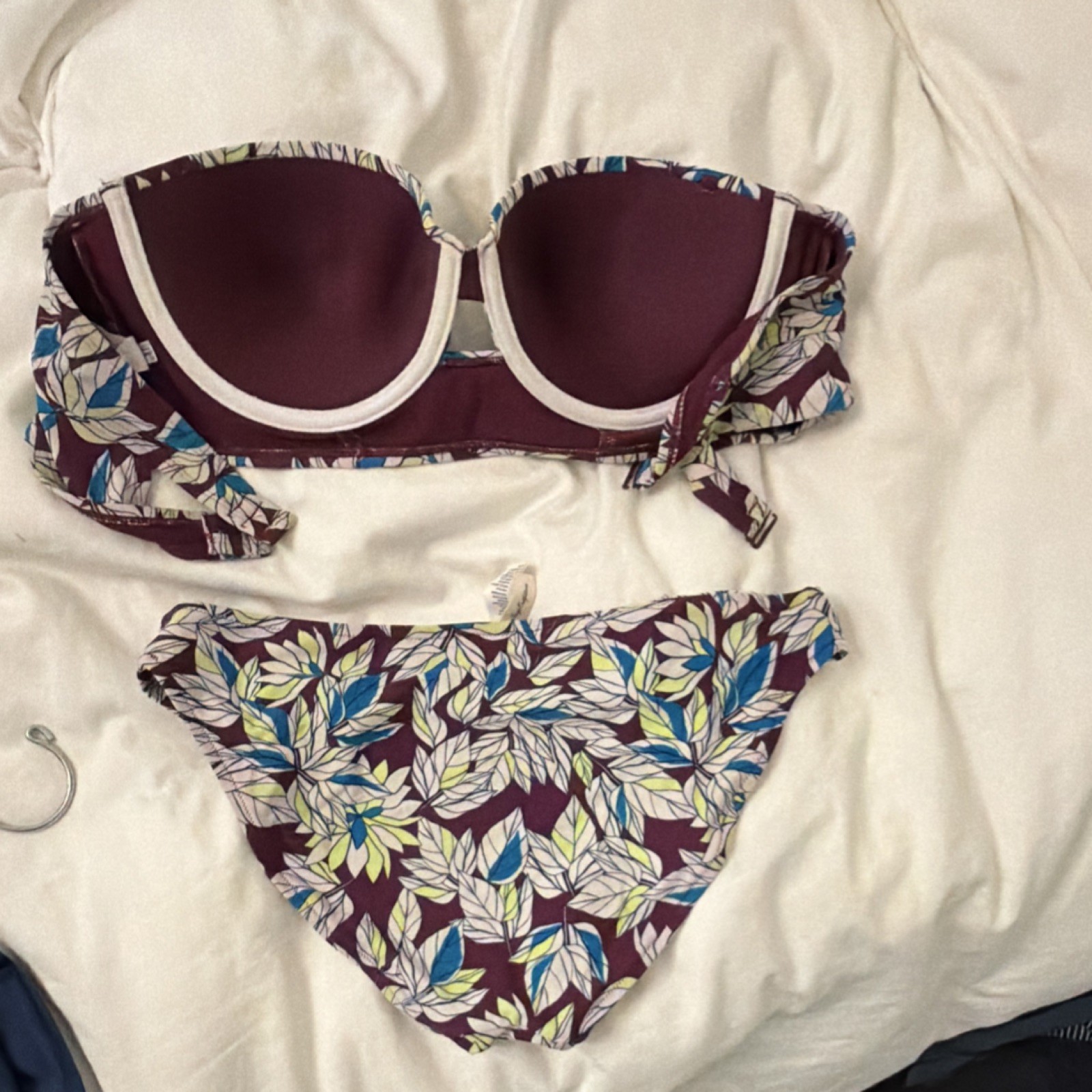 American Eagle Outfitters Padded Floral Bikini Set Purple 36C Top Large Bottom