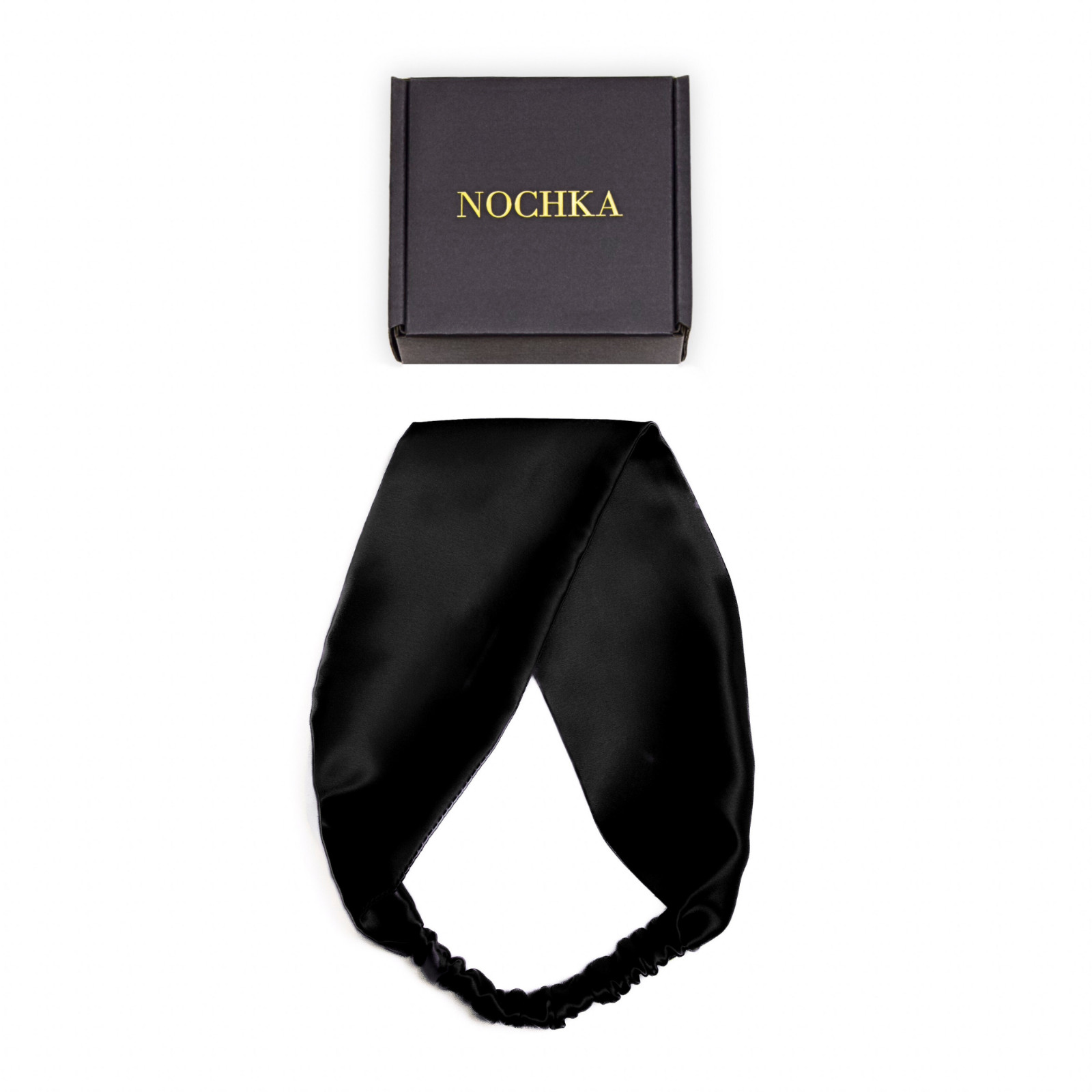 Black 100% Pure Mulberry Silk 19 mm 6A Elastic Flat Headband – Handmade in USA