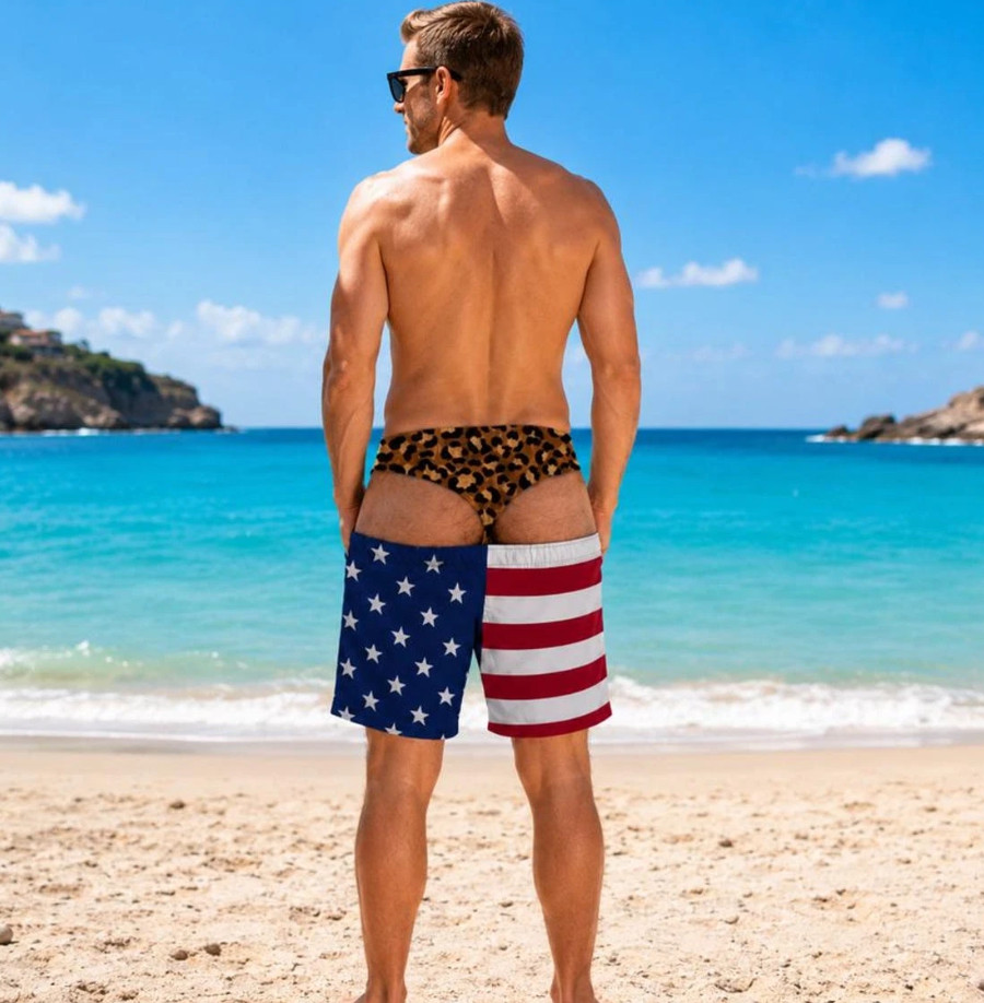 Funny Men’s Swim Trunks, Custom Fake Underwear Beach Shorts Size S-5XL