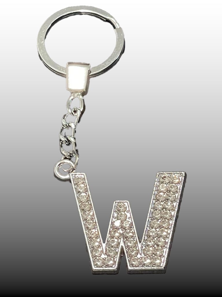 Sparkling Silver Rhinestone Letter Keychain