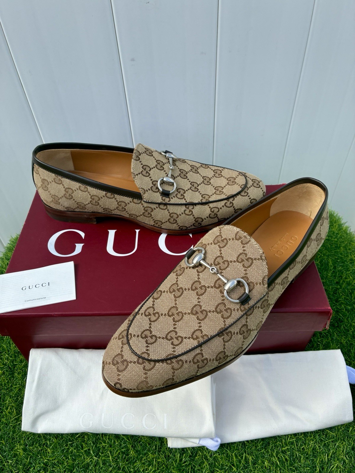 GUCCI CLASSIC BEIGE EBONY GG SUPREME MONOGRAM HORSEBIT JORDAAN LOAFERS G8.5 US9