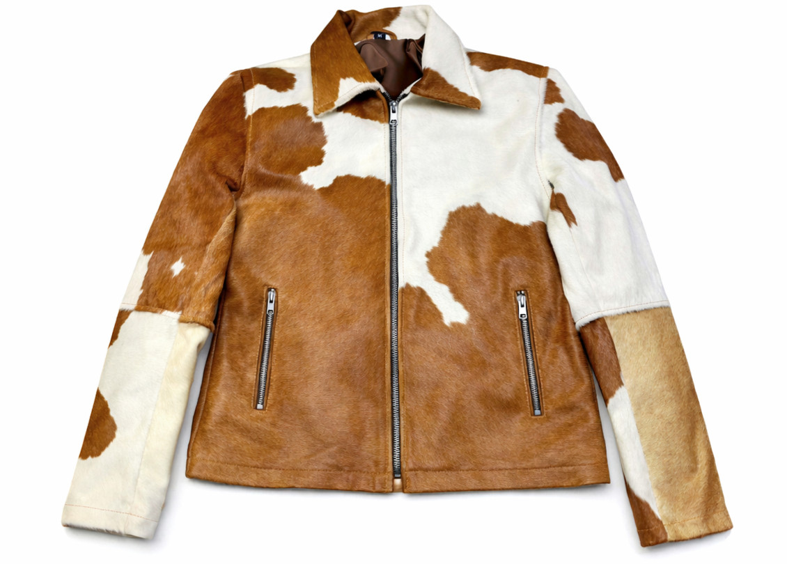 Men’s Genuine Hair-On Cowhide Leather Jacket – Western Biker Style